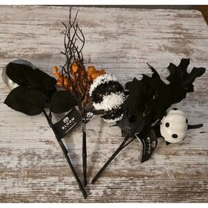 Bloom Room Halloween Floral Picks Lot 3 Skull Pumpkin Rose Orange Black NWT